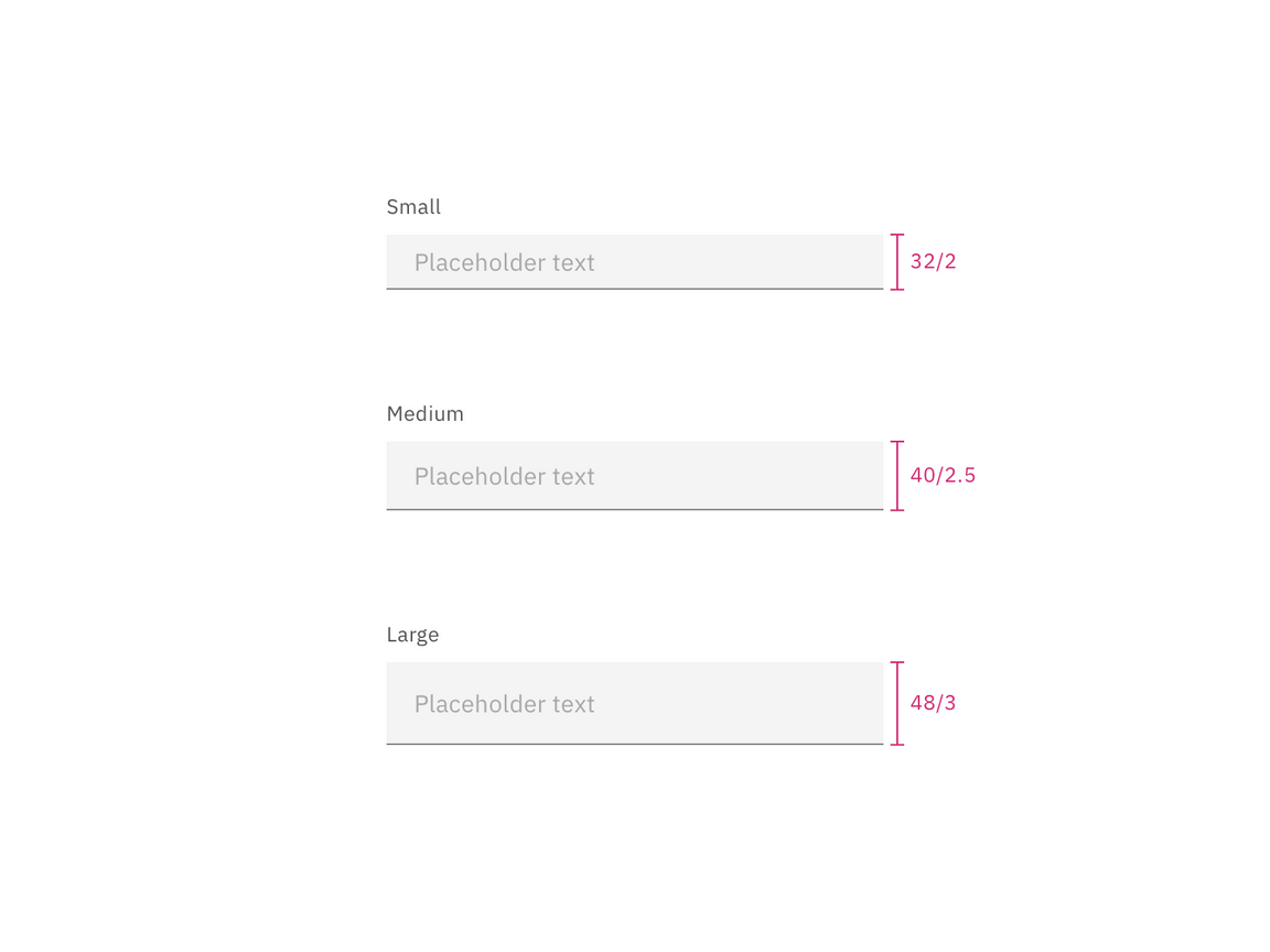 Sizes for text input